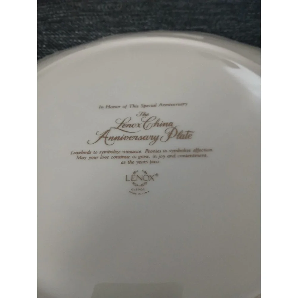 Vtg Lenox China Anniversary Plate Love Birds Gold Trim 12.5in Made In USA